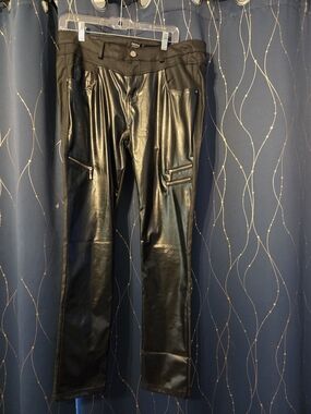 Faux Leather Skinny Cargo Pants — Black